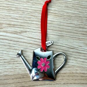 Watering Can Silver Color & Enamel‎ Flower Christmas Ornament Gardening 2012